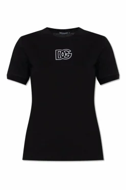 Dolce & Gabbana CZARNY T-shirt z wyszytym logo