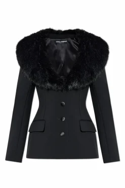 Dolce & Gabbana CZARNY Wełniana kurtka