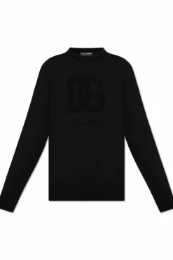 Dolce & Gabbana CZARNY Wełniany sweter z logo
