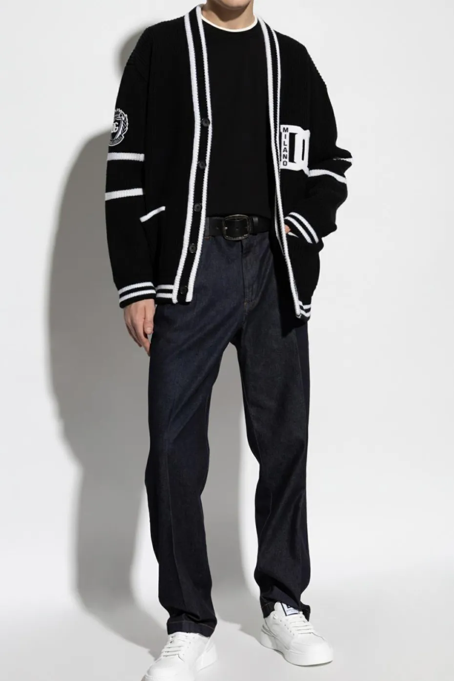 Dolce & Gabbana CZARNY Wełniany kardigan z logo