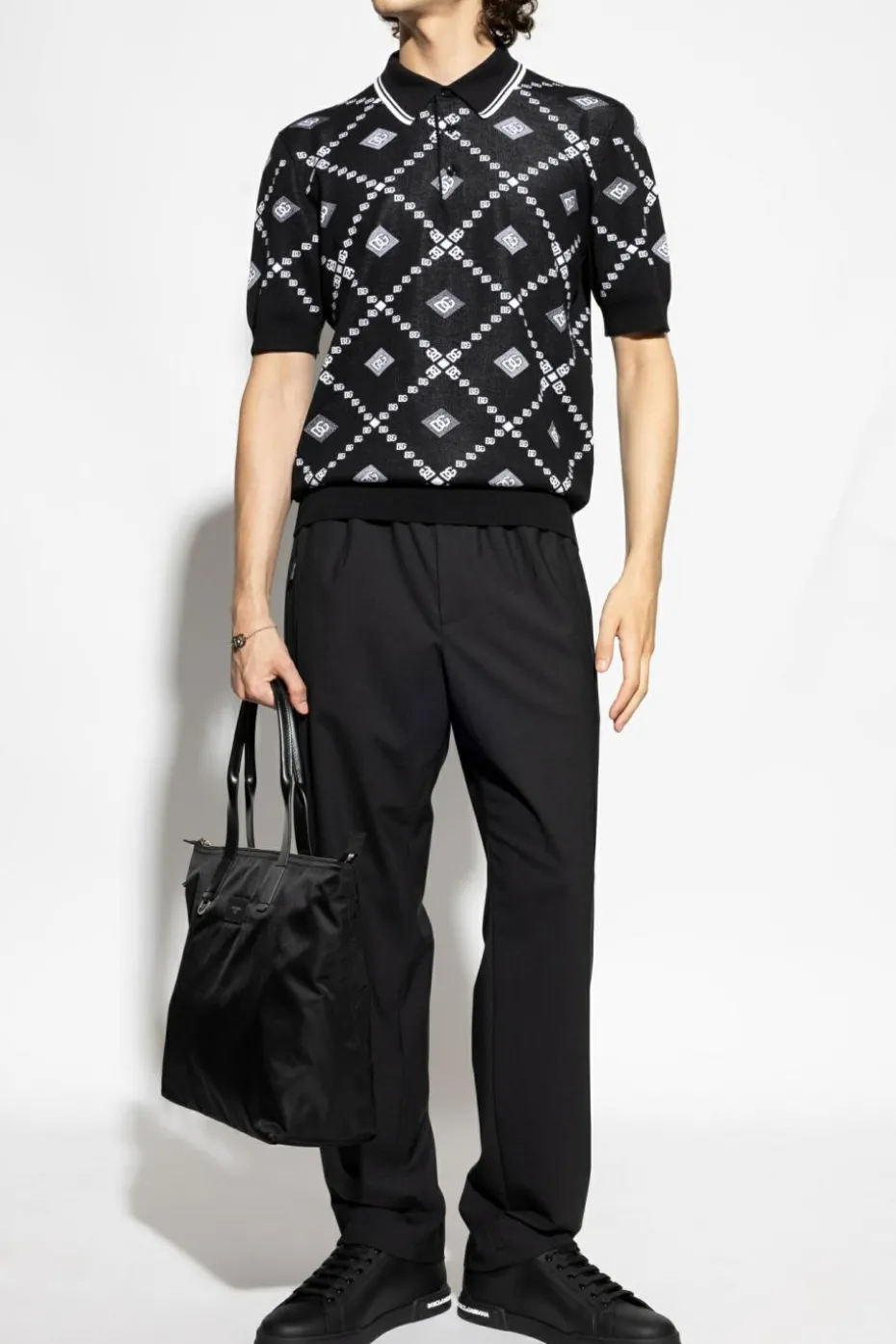 Dolce & Gabbana CZARNY Wełniane polo z logo