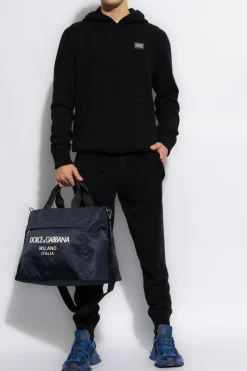 Dolce & Gabbana CZARNY Wełniane spodnie z logo