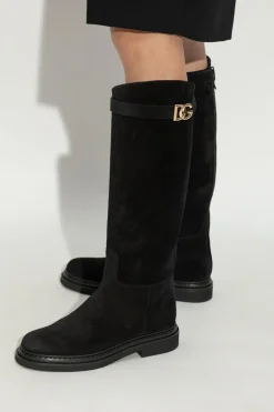 Dolce & Gabbana CZARNY Zamszowe buty za kolano