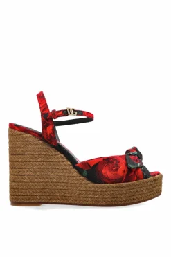 Dolce & Gabbana CZERWONY Sandały na koturnie