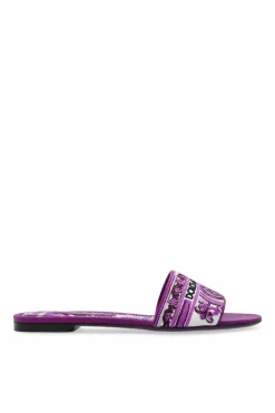 Dolce & Gabbana FIOLETOWY Klapki ze wzorem `Majolica`