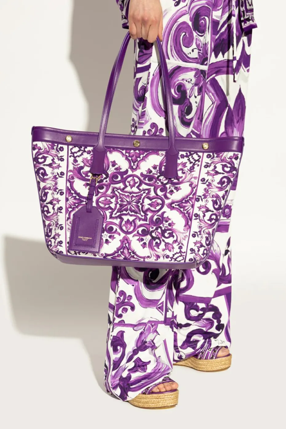 Dolce & Gabbana FIOLETOWY Torba typu `shopper` z nadrukiem `Majolica`