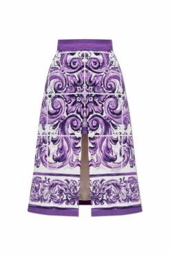 Dolce & Gabbana FIOLETOWY Spódnica z nadrukiem `Majolica`