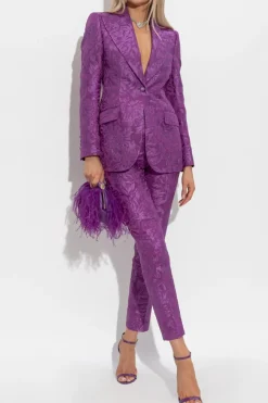 Dolce & Gabbana FIOLETOWY Spodnie z motywem kwiatowym
