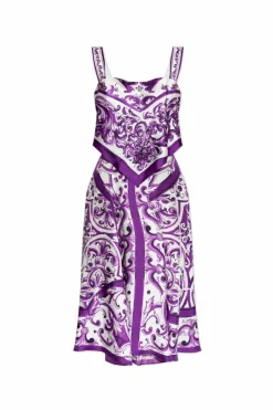 Dolce & Gabbana FIOLETOWY Jedwabna sukienka