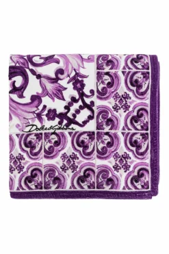 Dolce & Gabbana FIOLETOWY Ręcznik kąpielowy z nadrukiem `Majolica`