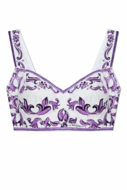 Dolce & Gabbana FIOLETOWY Krótki top z nadrukiem `Majolica`