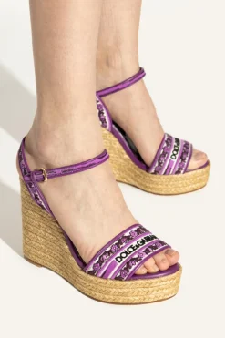 Dolce & Gabbana FIOLETOWY Sandały na koturnie