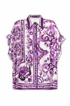 Dolce & Gabbana FIOLETOWY Koszula z nadrukiem `Majolica`