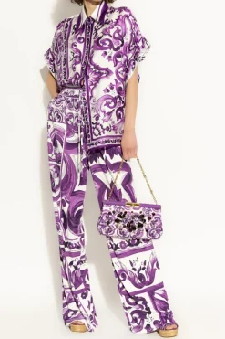 Dolce & Gabbana FIOLETOWY Koszula z nadrukiem `Majolica`