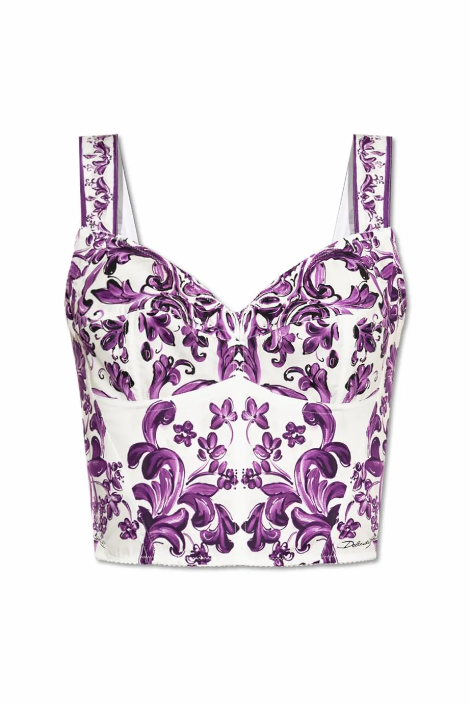Dolce & Gabbana FIOLETOWY Top z nadrukiem `Majolica`