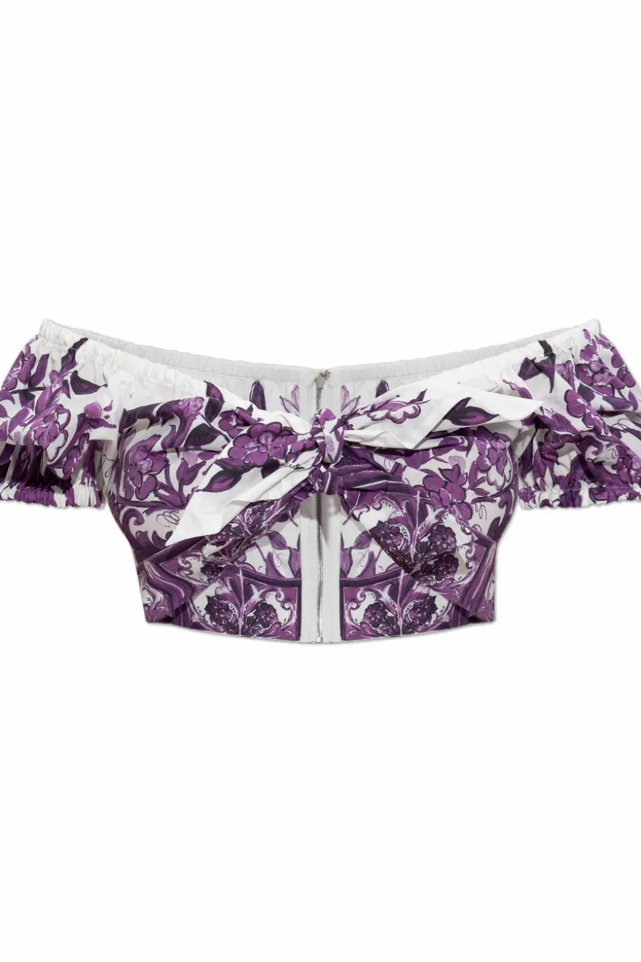 Dolce & Gabbana FIOLETOWY Top z nadrukiem `Majolica`