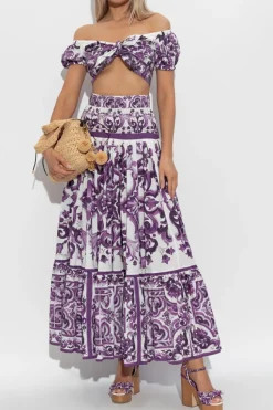 Dolce & Gabbana FIOLETOWY Top z nadrukiem `Majolica`