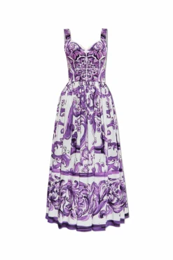 Dolce & Gabbana FIOLETOWY Sukienka z nadrukiem `Majolica`