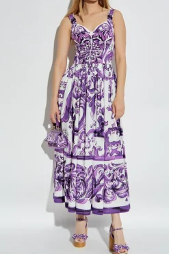 Dolce & Gabbana FIOLETOWY Sukienka z nadrukiem `Majolica`
