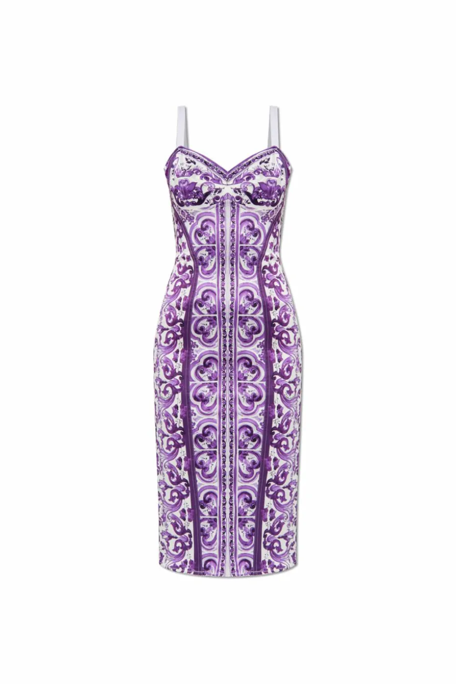 Dolce & Gabbana FIOLETOWY Sukienka z nadrukiem `Majolica`