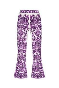 Dolce & Gabbana FIOLETOWY Jedwabne spodnie