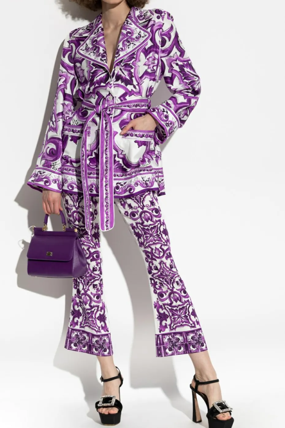 Dolce & Gabbana FIOLETOWY Jedwabne spodnie