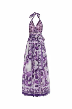 Dolce & Gabbana FIOLETOWY Jedwabna sukienka