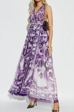 Dolce & Gabbana FIOLETOWY Jedwabna sukienka
