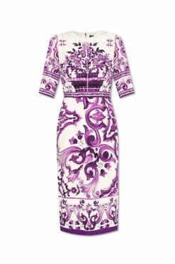 Dolce & Gabbana FIOLETOWY Sukienka z nadrukiem `Majolica`