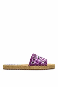 Dolce & Gabbana FIOLETOWY Klapki ze wzorem `Majolica`