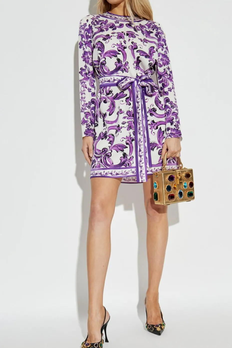 Dolce & Gabbana FIOLETOWY Jedwabna sukienka