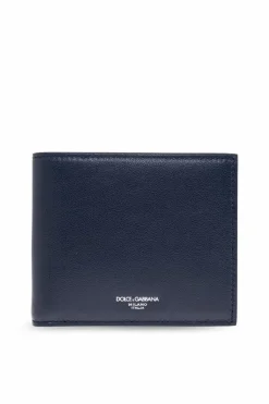 Dolce & Gabbana GRANATOWY Skórzany portfel z logo