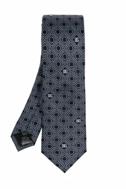 Dolce & Gabbana GRANATOWY Wzorzysty krawat