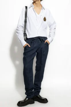 Dolce & Gabbana GRANATOWY Lniane spodnie