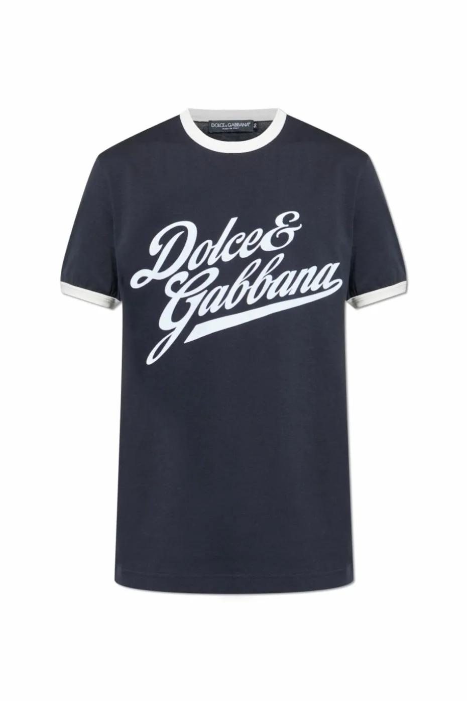 Dolce & Gabbana GRANATOWY T-shirt z logo o aksamitnym wykończeniu