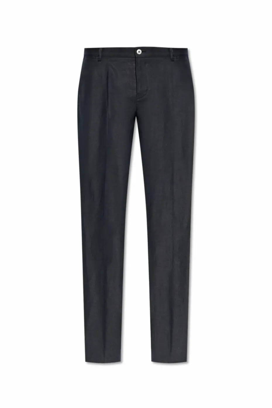 Dolce & Gabbana GRANATOWY Lniane spodnie w kant