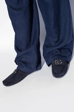 Dolce & Gabbana GRANATOWY Zamszowe mokasyny z logo