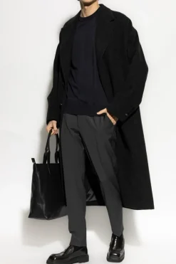 Dolce & Gabbana GRANATOWY Jedwabny sweter z wyszytym logo