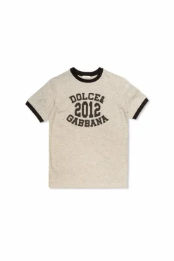 Dolce & Gabbana Kids beżowy T-shirt z logo