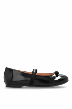 Dolce & Gabbana Kids CZARNY Skórzane baleriny z elastycznym paskiem