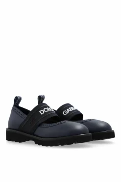 Dolce & Gabbana Kids GRANATOWY Skórzane baleriny z logo