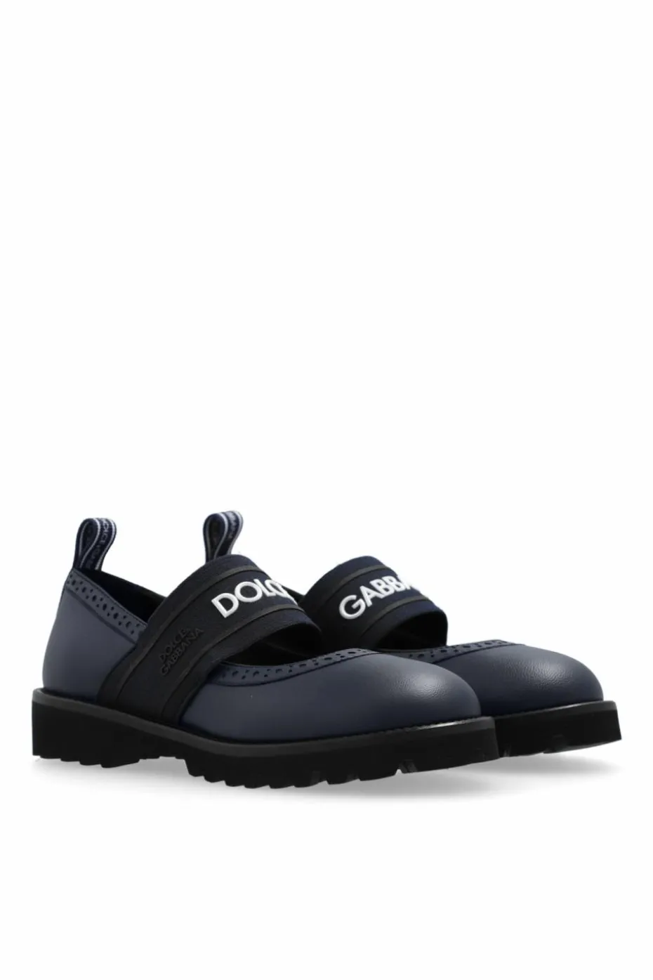 Dolce & Gabbana Kids GRANATOWY Skórzane baleriny z logo