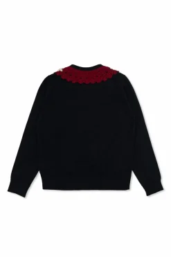 Dolce & Gabbana Kids GRANATOWY Kardigan z koronkowym kołnierzem