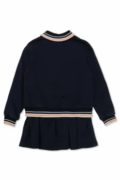 Dolce & Gabbana Kids GRANATOWY Bawełniana sukienka z naszywką z logo