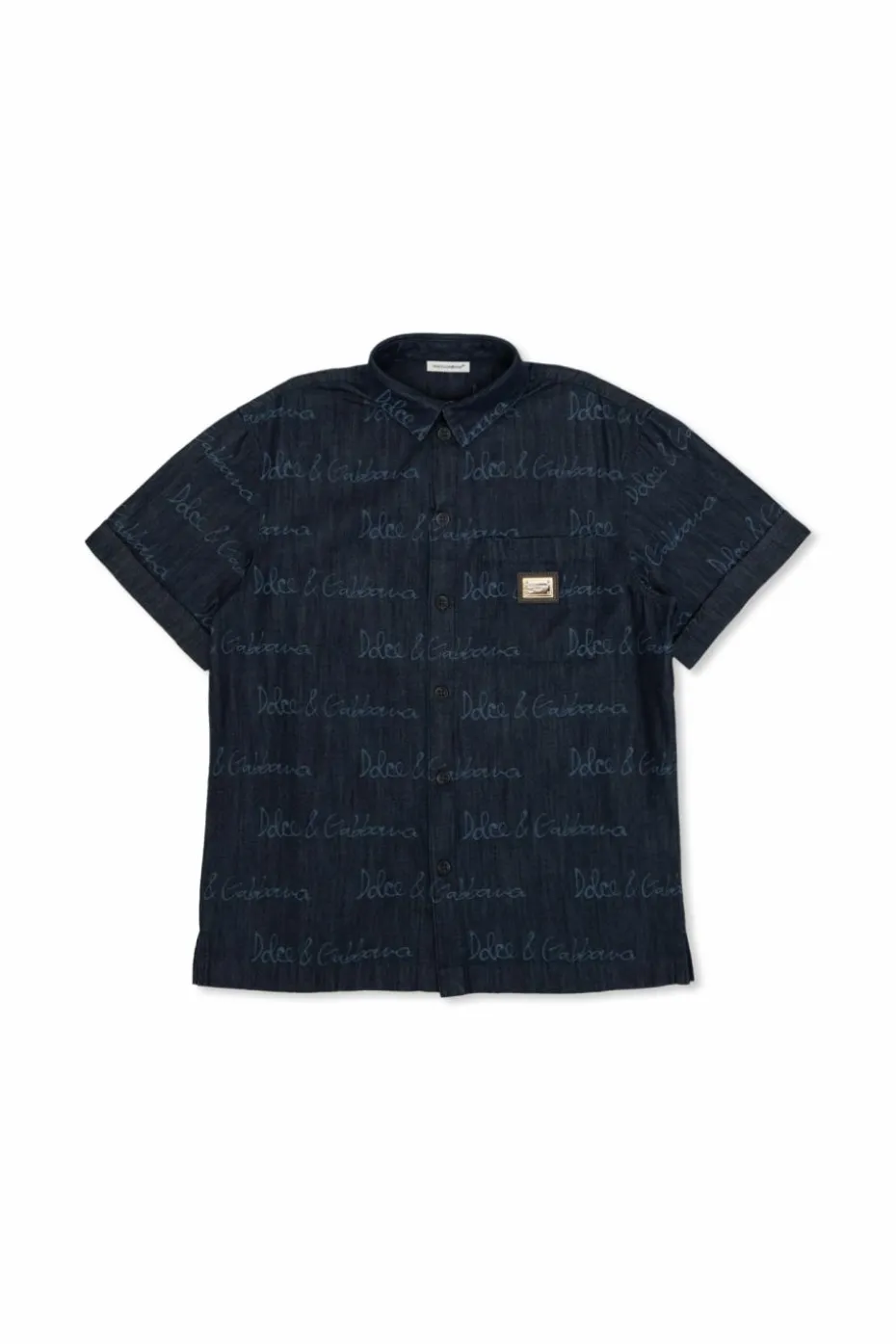 Dolce & Gabbana Kids GRANATOWY Jeansowa koszula z kieszenią