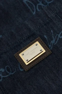 Dolce & Gabbana Kids GRANATOWY Jeansowa koszula z kieszenią
