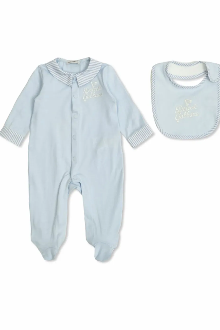 Dolce & Gabbana Kids jasnoniebieski Komplet: pajacyk niemowlęcy i śliniak