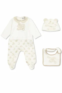 Dolce & Gabbana Kids kremowy Komplet: czapka, śliniak i body