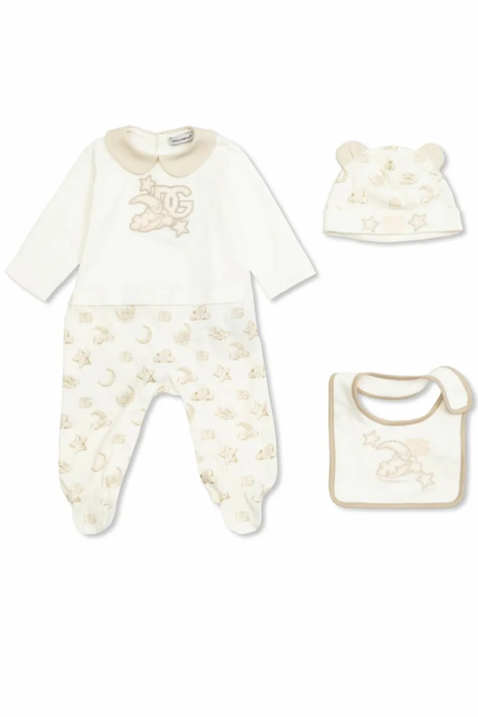 Dolce & Gabbana Kids kremowy Komplet: czapka, śliniak i body