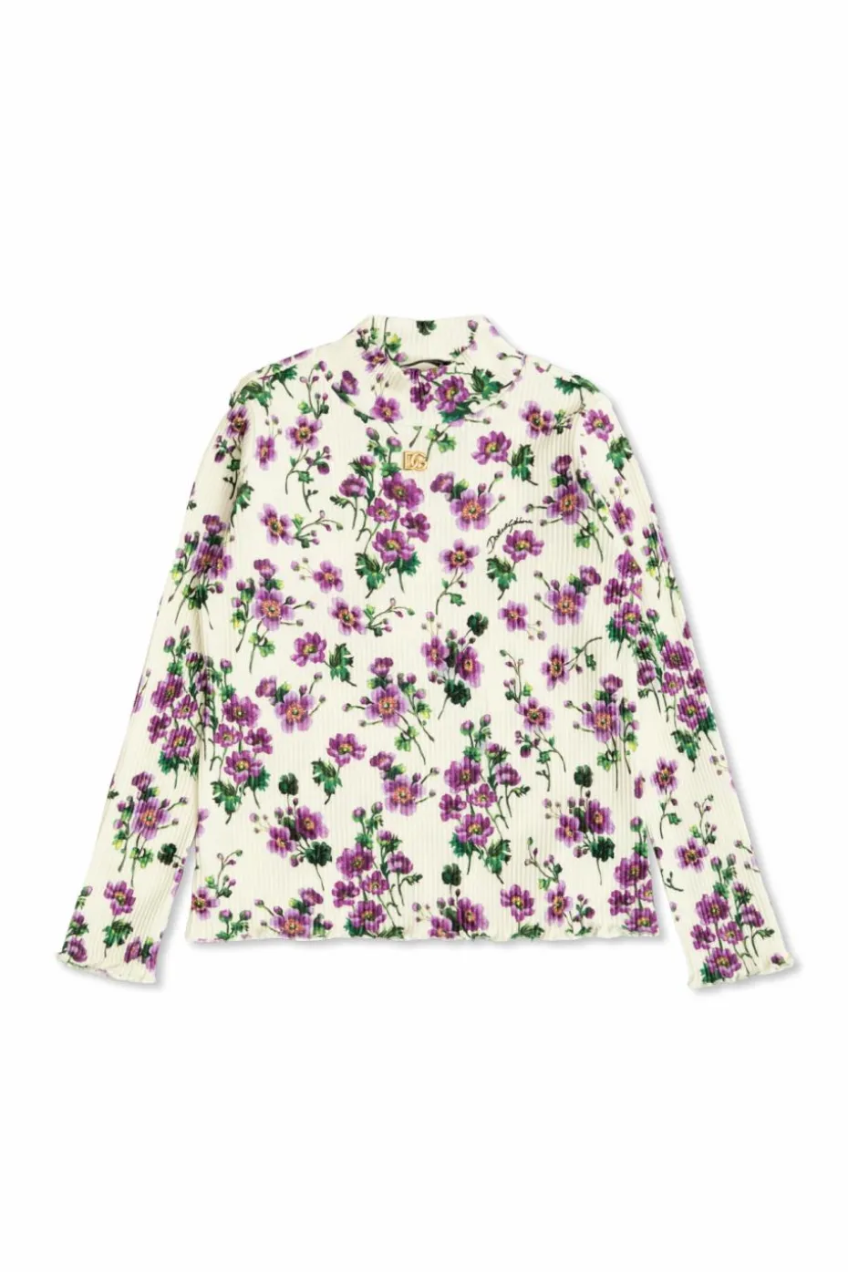 Dolce & Gabbana Kids kremowy Prążkowany top z motywem kwiatowym
